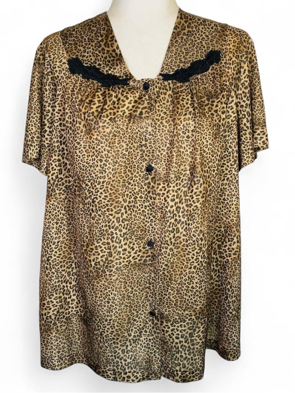 Vintage 80s 90s Vanity Fair Size Large L Cheetah Print Sleepwear Pajama Top